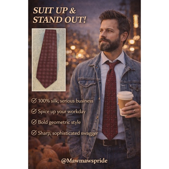 Embassy Row Neckwear Other - Embassy Row‎ Neckwear Men Burgundy Geometric Silk Dress Tie